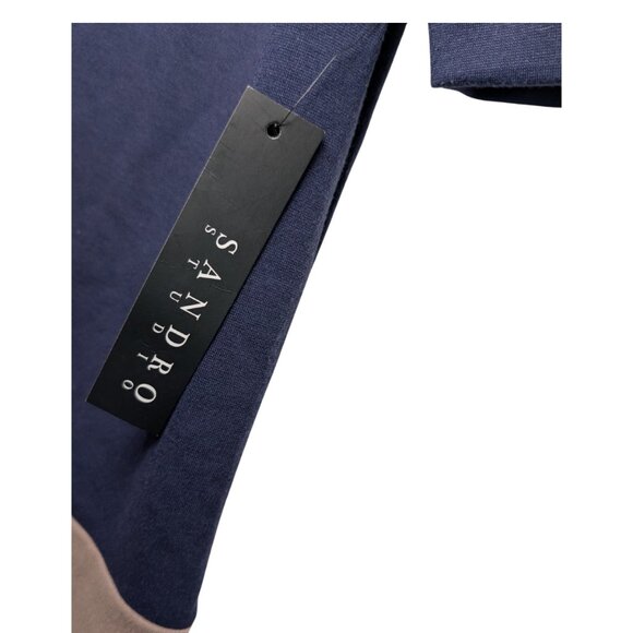 Sandro Studio Womens Mini Dress Size Small NWT Shift Colorblock Navy Tan Purple - Picture 6 of 6